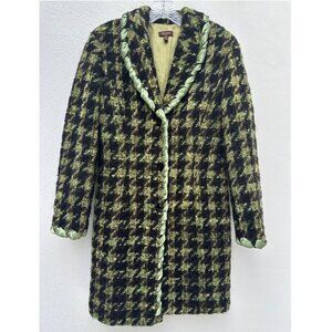 Tesori Vintage / Chanel-Inspired Wool Tweed Coat / Satin Ribbon Trim / STUNNING!